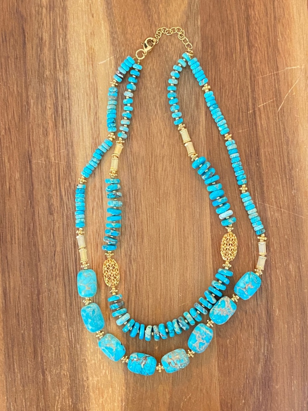 Stauer Sedona Turquoise Double Strand Beaded Statement Necklace Beautiful Gold